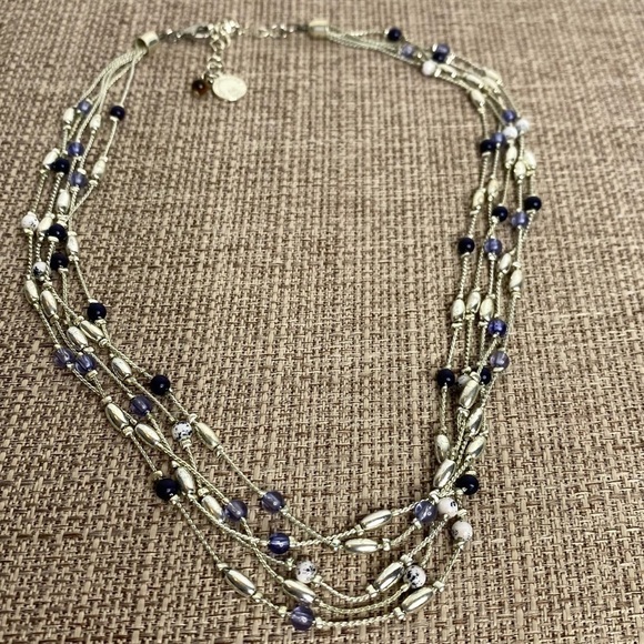 Liz Claiborne Jewelry - Liz Claiborne Multi-stand Blue Silver necklace, Black Silver Blue beads